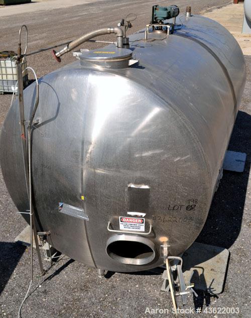 Used Cherry-Burrell Type C Tank, 6,000 Gallon, Model CH, 304 Stainless Steel, Horizontal. 96” Diameter x 184” straight side, dished heads. Top entering agitator with a 1” diameter shaft with (4) padd...