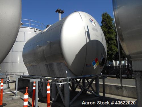 Used Cherry Burrell 10,000 Gallon Stainless Steel Horizontal Storage Tank. Approximately 10'6" diameter x 14'6" straight side. Dished heads. 16" x 20" side oval manway with cover. 3" EBO. (2) Dual CI...