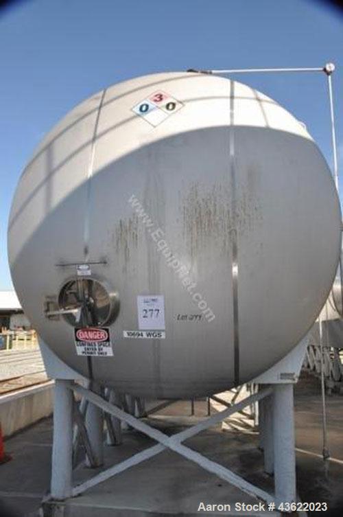 Used Cherry Burrell 10,000 Gallon Stainless Steel Horizontal Storage Tank. Approximately 10'6" diameter x 14'6" straight side. Dished heads. 16" x 20" side oval manway with cover. 3" EBO. (2) Dual CI...