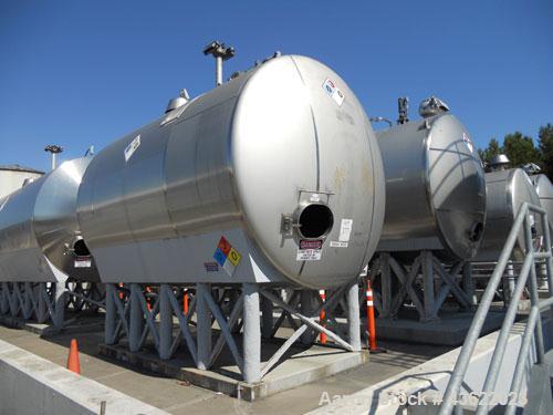 Used Cherry Burrell 10,000 Gallon Stainless Steel Horizontal Storage Tank. Approximately 10'6" diameter x 14'6" straight side. Dished heads. 16" x 20" side oval manway with cover. 3" EBO. (2) Dual CI...