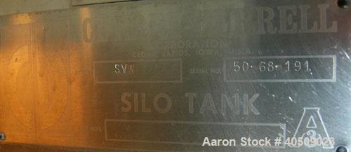 Used Cherry Burrell Silo Tank, 5,000 Gallon, Model SVW, 304 stainless steel, vertical. 84" diameter x 213" straight side, dished top, sloped bottom. Partial sidewall cold jacket, 40 square feet, rate...