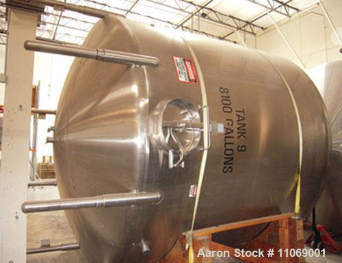 Unused-Cherry Burrell 8,000 gallon, 304 stainless steel #4 finish inside, vertical tank, 136" inside diameter x 114" straigh...