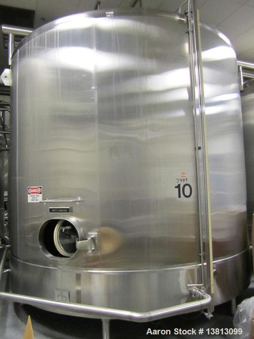 Used Cherry Burrell 8000 Gallon Vertical Stainless Steel Tank.Side mounted 5 hp agitator, side manway, sightglass, 12' diameter x 8'6" straight wall, 13'2" overall height, 12'6" shipping width (based...