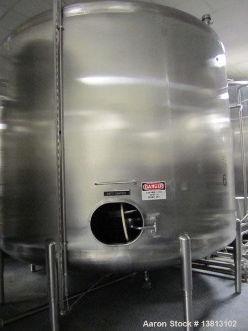 Used Cherry Burrell 8000 Gallon Vertical Stainless Steel Tank.5 Hp side mounted agitator, dual impeller, bearing block, side manway, sightglass, 12' diameter x 8'6" straight wall, 13'2" overall heigh...