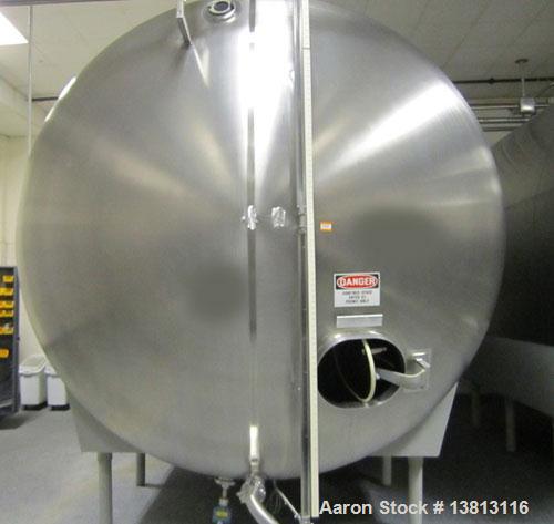 Used Cherry Burrell 8,000 Gallon Horizontal Stainless Steel Tank.  End mount agitator approximately 5 hp.  Manway with cover, sight glass, 8 legs.  Approximately 10' diameter x 12' straight side, 17'...