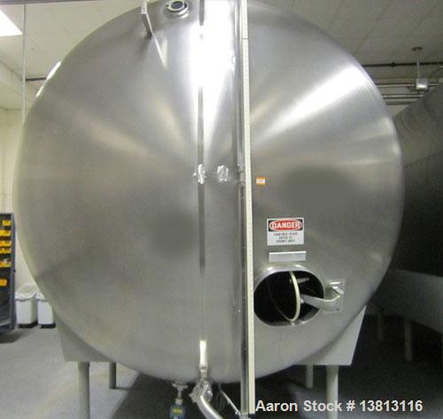 Used-Cherry Burrell 8,000 Gallon Horizontal Stainless Steel Tank.  End mount agitator approximately 5 hp.  Manway with cover...