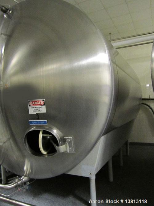 Used Cherry Burrell 8,000 Gallon Horizontal Stainless Steel Tank.  End mount agitator approximately 5 hp.  Manway with cover, sight glass, 8 legs.  Approximately 10' diameter x 12' straight side, 17'...