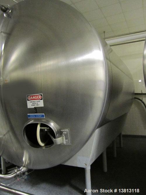 Used-Cherry Burrell 8,000 Gallon Horizontal Stainless Steel Tank.  End mount agitator approximately 5 hp.  Manway with cover...