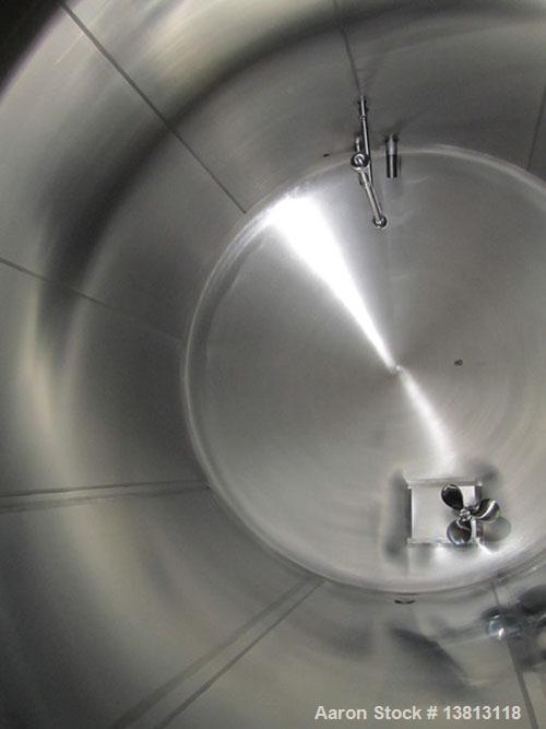 Used Cherry Burrell 8,000 Gallon Horizontal Stainless Steel Tank.  End mount agitator approximately 5 hp.  Manway with cover, sight glass, 8 legs.  Approximately 10' diameter x 12' straight side, 17'...