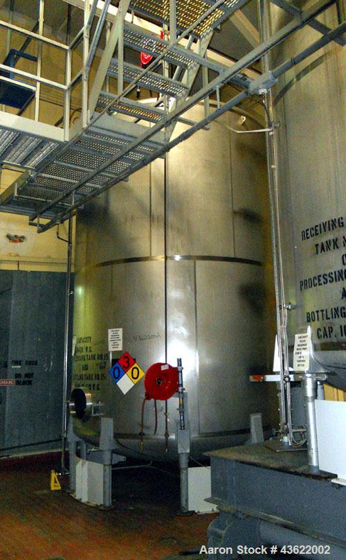 Used Cherry Burrell 10,000 gallon stainless steel storage tank. Approx. 10'6" diameter x 14' straight side. Dished heads. Side entering 3 hp XP agitator, 230/460 volt, 3/60, 1170 rpm. 3-blade prop. 1...