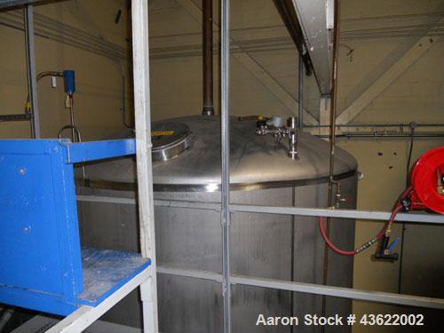 Used Cherry Burrell 10,000 gallon stainless steel storage tank. Approx. 10'6" diameter x 14' straight side. Dished heads. Side entering 3 hp XP agitator, 230/460 volt, 3/60, 1170 rpm. 3-blade prop. 1...