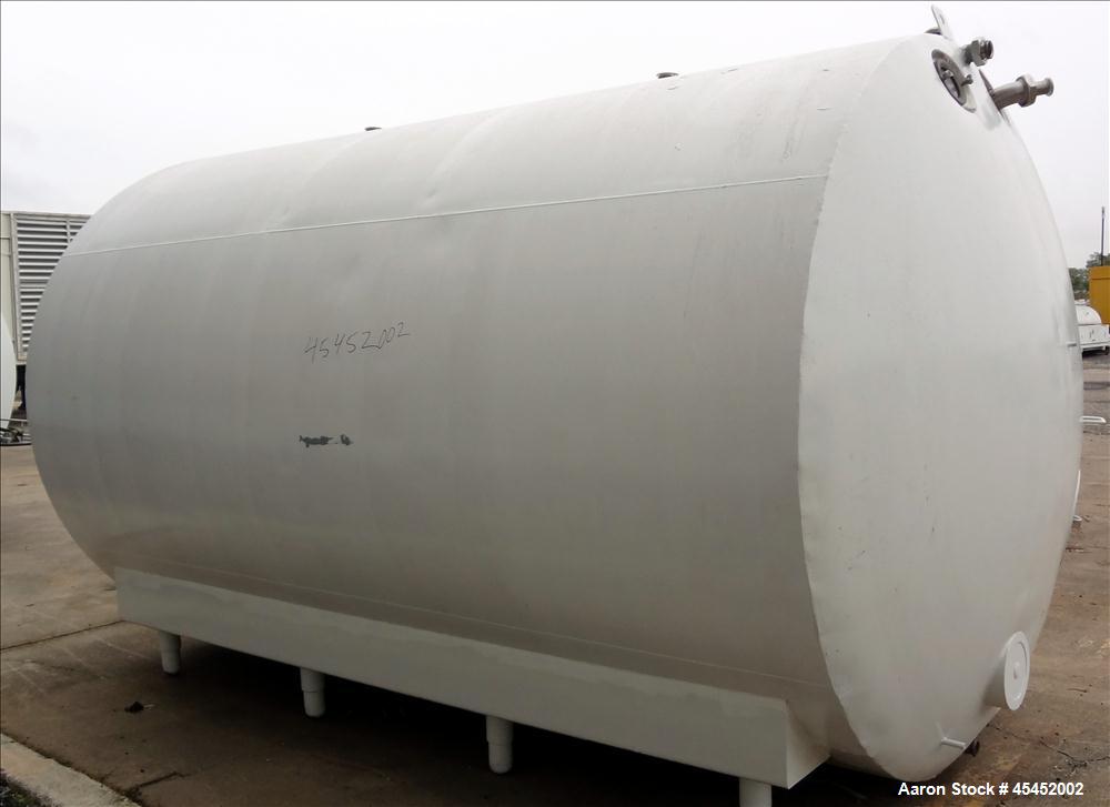 Used Cherry Burrel Tank, 5000 Gallon, 304 Stainless Steel, Horizontal. 96" diameter x 152" straight side, dished heads, insulated. Openings 20" x 17" oval manway with cover, (3) 3" top openings, (2) ...