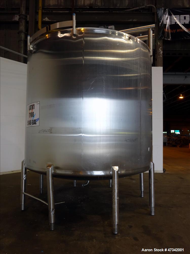 Used Cherry Burrell Single Shell Blend Tank, Approximate 5,000 Gallon, 316 Stainless Steel, Vertical. Approximate 120" diameter x 96" straight side, dish top and bottom. Top welded agitator bridge fo...