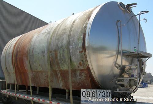 USED: Cherry Burrell tank, model EH, 10,000 gallons, 304 stainless steel, horizontal. 110" diameter x 243" straight side, dished heads. (3) pass 1" diameter internal cooling tube, (4) spray balls. En...