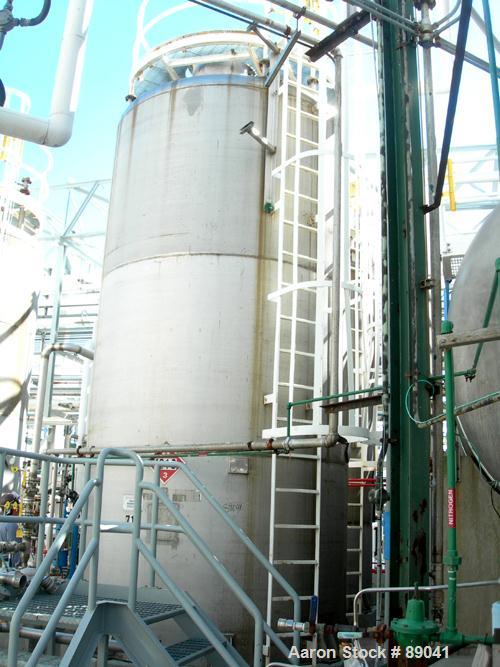 USED: Chicago Boiler tank, 8500 gallon, 316 stainless steel, vertical. Approximately 108" diameter x 18' straight side, dish top, flat bottom. Internal rated 2 psi at 300 deg F. Openings: top (3) 2",...