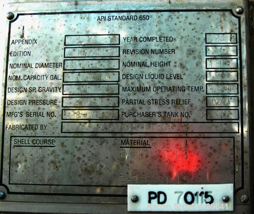 USED: Chicago Boiler tank, 8500 gallon, 316 stainless steel, vertical. Approximately 108" diameter x 18' straight side, dish top, flat bottom. Internal rated 2 psi at 300 deg F. Openings: top (3) 2",...