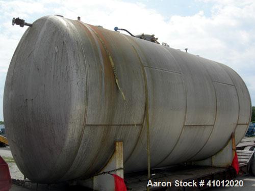 Used Clawson Tank Company Pressure Tank, 12,000 gallons, 304L stainless steel, horizontal.  125-1/2" diameter x 222" straight side, dished heads. Internal rated 20 psi at 100 deg F, and -20 deg F at ...