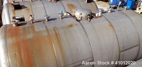 Used Clawson Tank Company Pressure Tank, 12,000 gallons, 304L stainless steel, horizontal.  125-1/2" diameter x 222" straight side, dished heads. Internal rated 20 psi at 100 deg F, and -20 deg F at ...