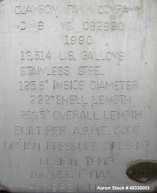 Used Clawson Tank Company 12,000 gallon Pressure Tank.