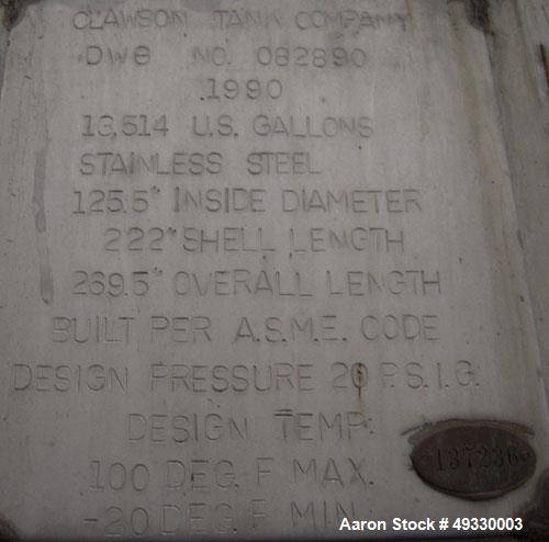 Used Clawson Tank Company 12,000 gallon Pressure Tank.