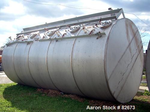 Used Clawson Tank 5 Compartment Horizontal Tank, 15,000 total gallons, 3,000 gallons each compartment, 304 stainless steel. Approximate 126" diameter x 280" long. Flat ends. Internal tested 3 to 5 ps...