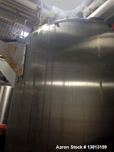 Used Crepaco 6000 Gallon Jacketed Tank with Scrape Agitation. Stainless steel cone bottom tank. Sweep scrape agitated, driven by a 5 HP Motor.  Jacket rated 158 PSI at 100 degrees F. Approximate ship...
