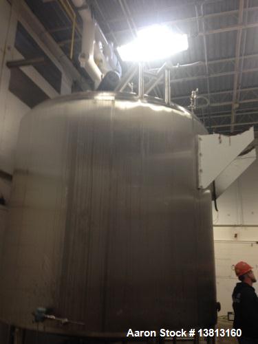 Used- Crepaco 6000 Gallon Jacketed Tank with Scrape Agitation. Stainless steel cone bottom tank. Sweep scrape aggitated and ...