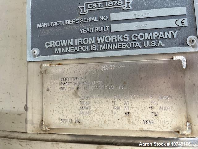 Unused Crown Iron Works 12,700 Gallon 316L Stainless Steel Vertical Process Vessel – ASME 15 PSI/Full Vacuum