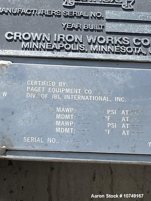 Unused 12,700 Gallon Crown Iron Works 316L Stainless Steel Vertical Storage & Process Vessel