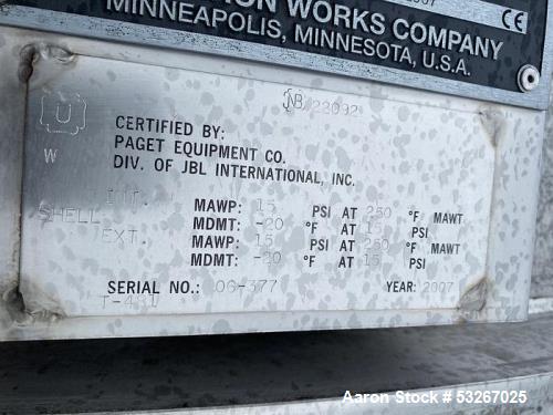 Unused-Crown Iron Works Co. 6,000 gallon 304L stainless steel vertical tank.