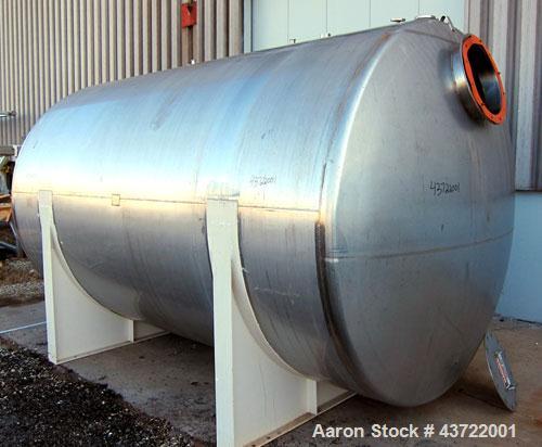 Used Custom Metalcraft Tank, 5000 Gallon, 304 Stainless Steel, Horizontal. Approximately 96” diameter x 144” straight side, dished heads.  Openings: top 3”, (2) 1-1/2”, 2”, heads 18” manway with cove...