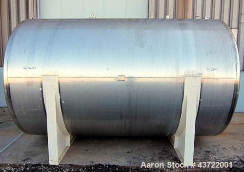 Used Custom Metalcraft Tank, 5000 Gallon, 304 Stainless Steel, Horizontal. Approximately 96” diameter x 144” straight side, dished heads.  Openings: top 3”, (2) 1-1/2”, 2”, heads 18” manway with cove...