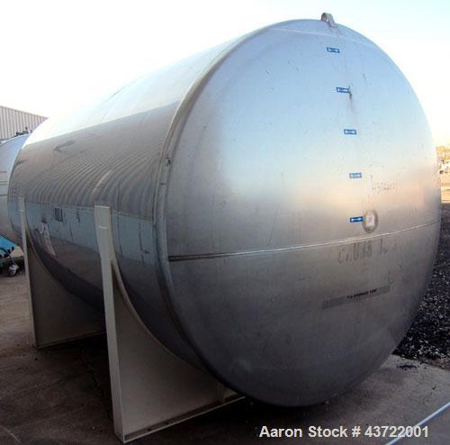 Used- Custom Metalcraft Tank, 5000 Gallon, 304 Stainless Steel, Horizontal. Approximately 96” diameter x 144” straight side,...