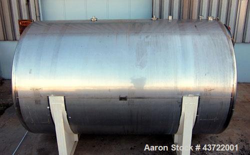 Used- Custom Metalcraft Tank, 5000 Gallon, 304 Stainless Steel, Horizontal. Approximately 96” diameter x 144” straight side,...