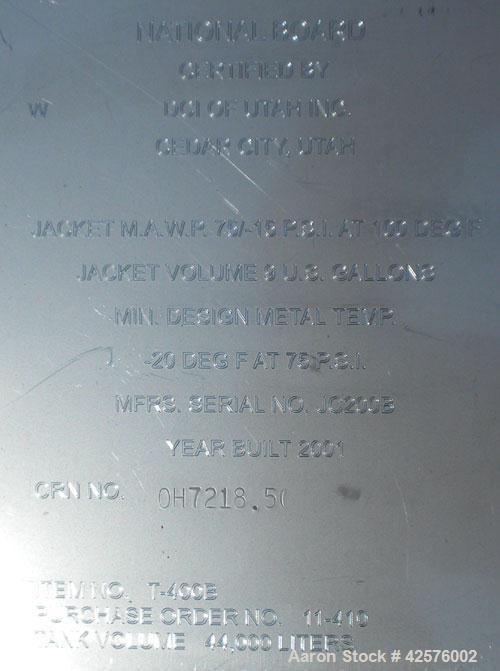 Used DCI Silo Storage Tank, 44,000 Liter, 11,627 Gallon, 1,553 Cubic Feet, 304 Stainless Steel, Vertical. 120" Diameter x 240" straight side, dished top, sloped bottom. Approximate 24'6" overall heig...