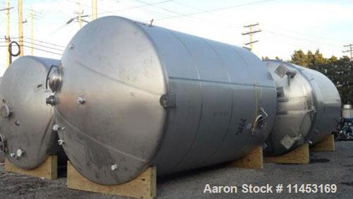 Used-10,000 Gallon DCI Storage Tank, 316L stainless steel construction, 132" inner diameter x 160" straight side, dish top a...