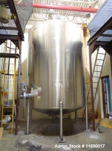 Used- DCI 6000 Gallon Stainless Steel Agitated Tank. 2hp side entering agitator, dished bottom with outlet, dished top with ...