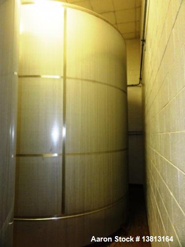 Used- 10,000 Stainless Steel Single Shell Mixing Tank. Domed top, sloped bottom mixing tank with vent on top, bottom side ma...
