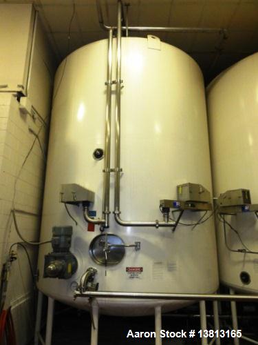 Used 10,000 Gallon Mixing Tank with Vent on Top Dish. Top and bottom electrically heated (previously used for liquid sugar).  Bottom side manway, bottom side agitator 6.25hp, Reuland motor. 11'-6" di...