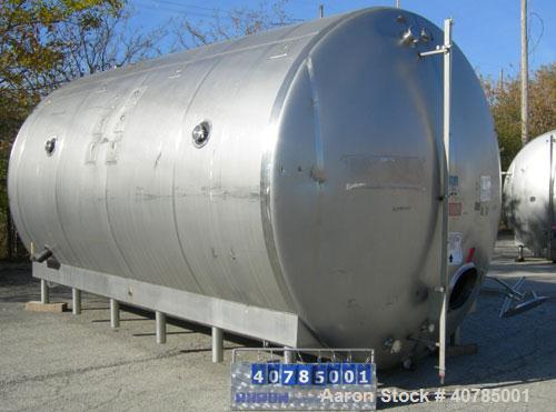 Used DCI 316L stainless steel storage tank, 10,000 gallon capacity, horizontal design. 120" inside diameter x 204" straight side, dished heads. Bottom 1/3 dimple jacket rated 62 psi @ 250 degrees F. ...