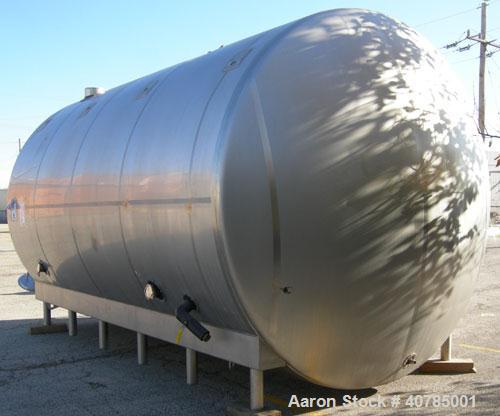 Used DCI 316L stainless steel storage tank, 10,000 gallon capacity, horizontal design. 120" inside diameter x 204" straight side, dished heads. Bottom 1/3 dimple jacket rated 62 psi @ 250 degrees F. ...