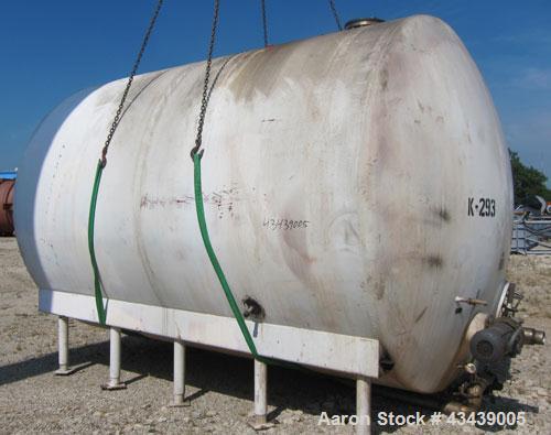 Used DCI Storage Tank, 7,500 Gallon, 304 Stainless Steel, Horizontal. 120” Diameter x 154” straight side, dished ends. Internal rated 15 psi at 100 degrees F, 30 square feet of bottom side wall dimpl...