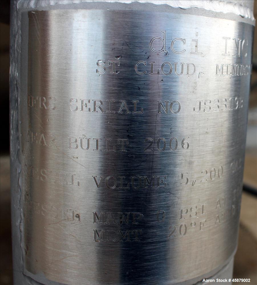 Used DCI Storage Tank, 5,200 Gallon, 316/316L Stainless Steel, Vertical.