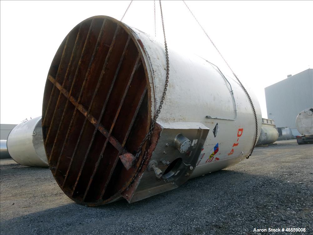 Used DCI Tank, 10,000 Gallon, 304 Stainless Steel, Vertical. Approximately 132" diameter x 196" straight side. Dished Top, Sloped Bottom. Insulated. Openings top (2) 3", Side bottom manway 20" x 16" ...