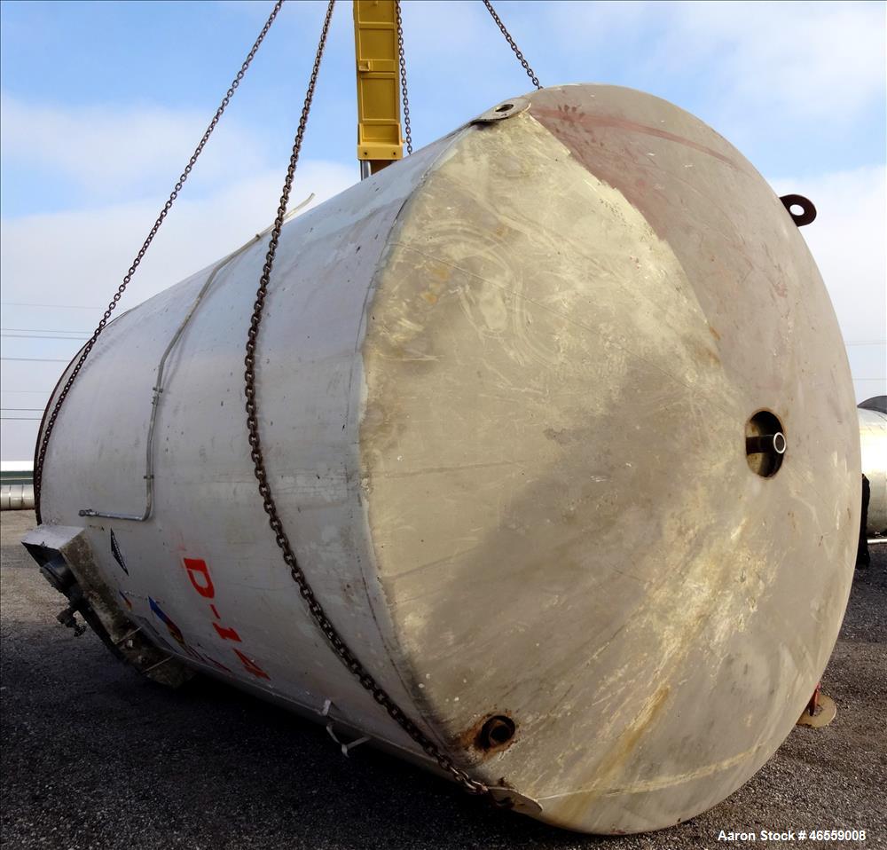 Used DCI Tank, 10,000 Gallon, 304 Stainless Steel, Vertical. Approximately 132" diameter x 196" straight side. Dished Top, Sloped Bottom. Insulated. Openings top (2) 3", Side bottom manway 20" x 16" ...