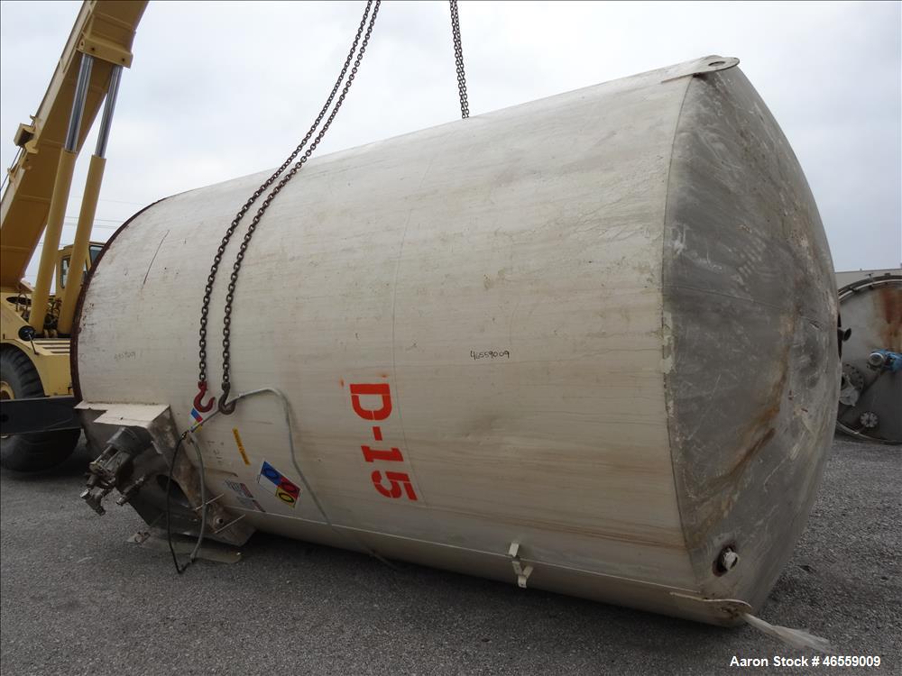 Used DCI Tank, 10,000 Gallon, 304 Stainless Steel, Vertical. Approximately 132" diameter x 196" straight side. Dished Top, Sloped Bottom. Insulated. Openings top (2) 3", Side bottom manway 20" x 16" ...