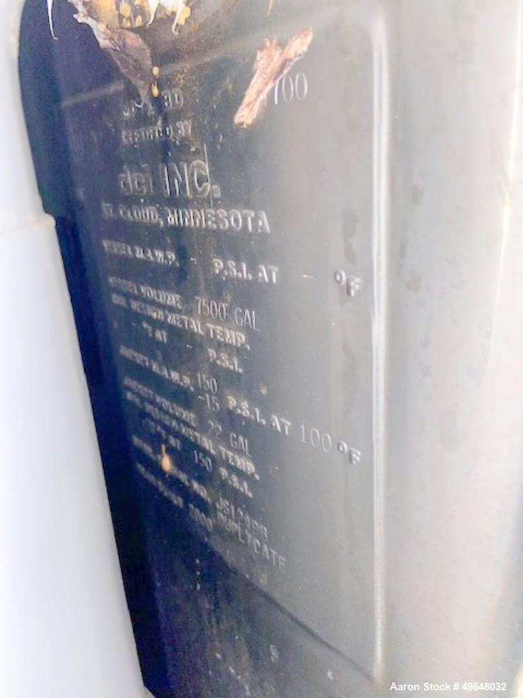 Used DCI 7,500 Gallon Jacketed Mix Tank, 316L Stainless Steel