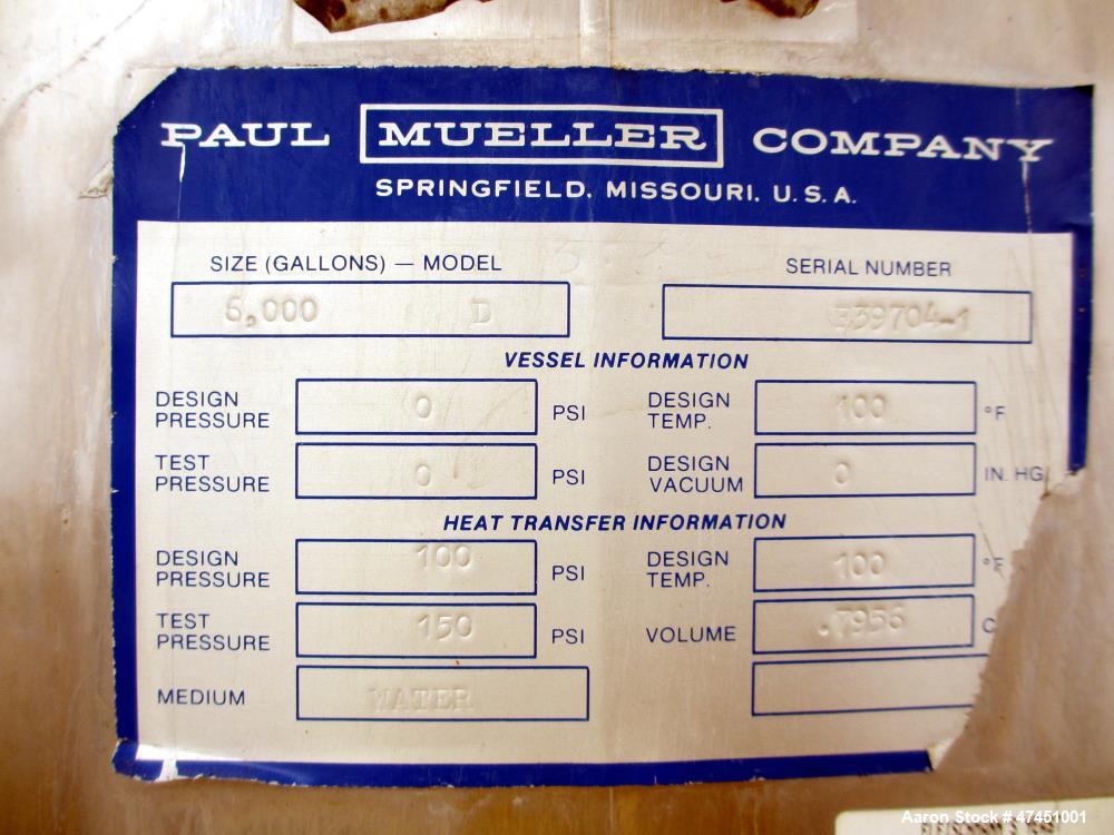 Used Paul Mueller & Company 6,000 Gallon, Food Grade, Jacketed, Insulated and A