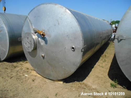 Used-Eisenback 6,000 Gallon Stainless Steel Vertical Storage Tank. 304 stainless steel. Flat bottom, dished head, 6' 8" diam...