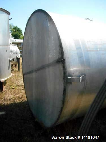 Used Eisenback 6,000 Gallon Stainless Steel Vertical Storage Tank. 304 stainless steel. Flat bottom, dished head, 6' 8" diameter x 24' straight side.